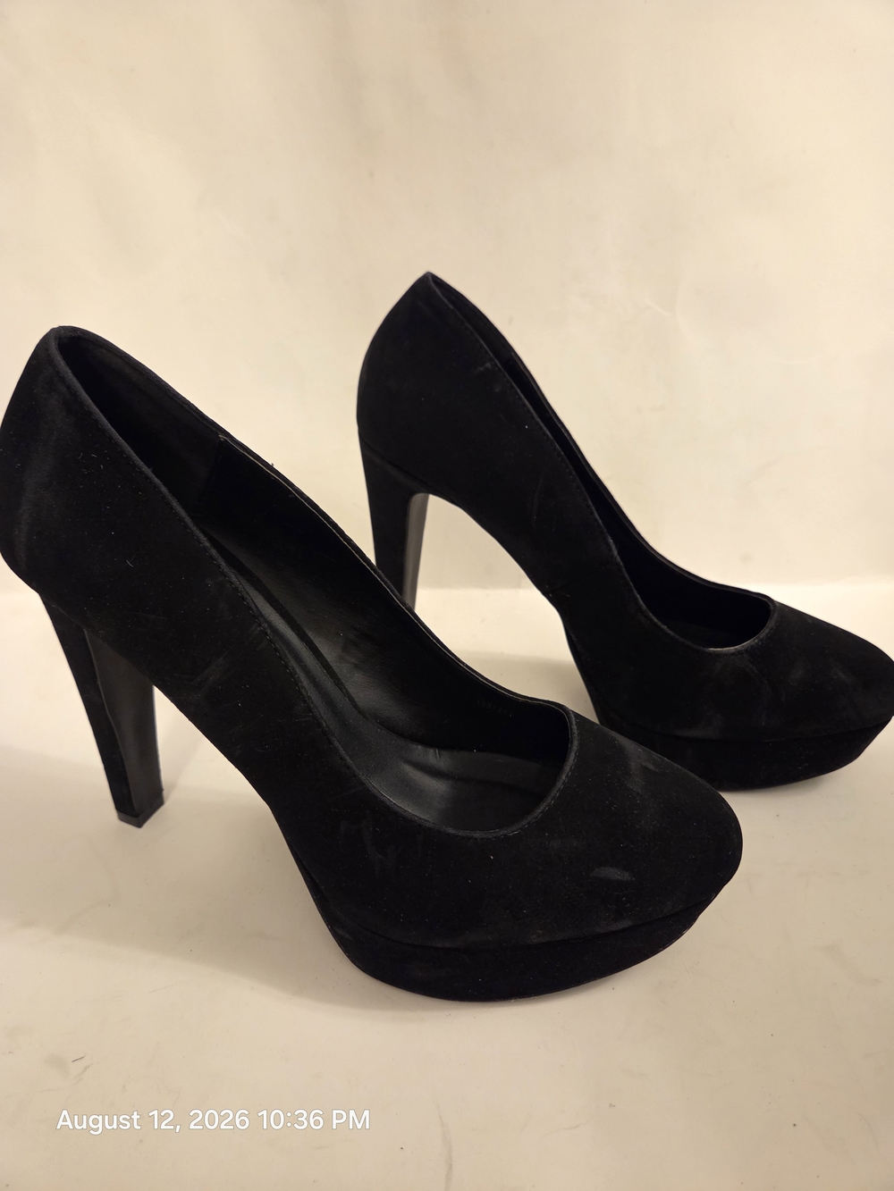 Classic Black Suede Platform Pumps - Women's High Heels